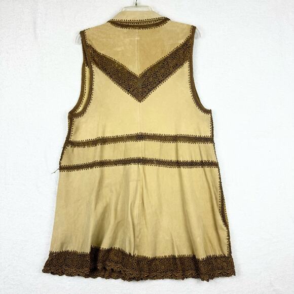 Free People Adeline Goat Suede Crochet Retro Boho Mini Dress Tan/Brown Size M - Picture 12 of 14